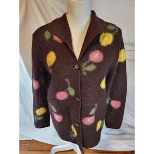 Vintage Floral Wool Jacket Jillian Jones Brown Coat Size Small